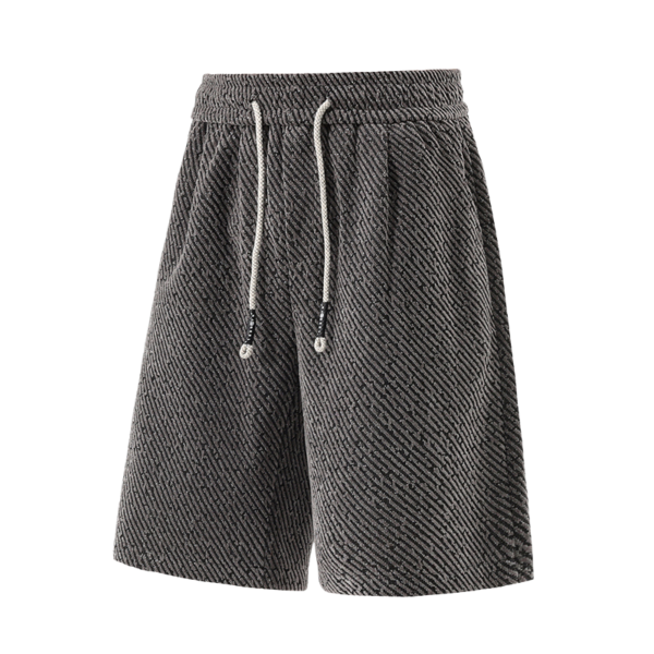 5 Men's Gray Textured Casual Shorts with Drawstring Waist