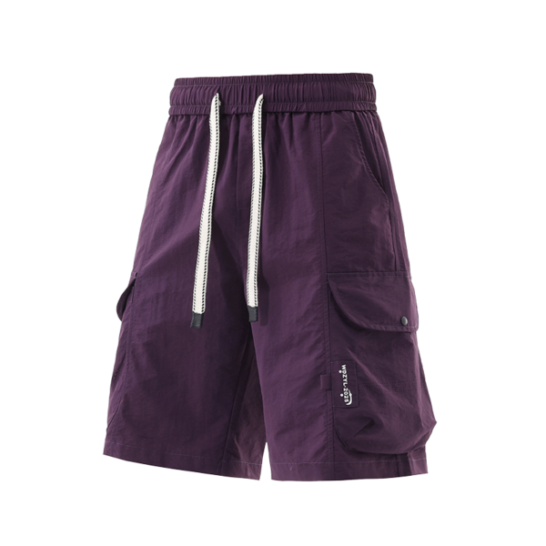 png (2) Men's Purple Cargo Shorts with Elastic Drawstring Waist