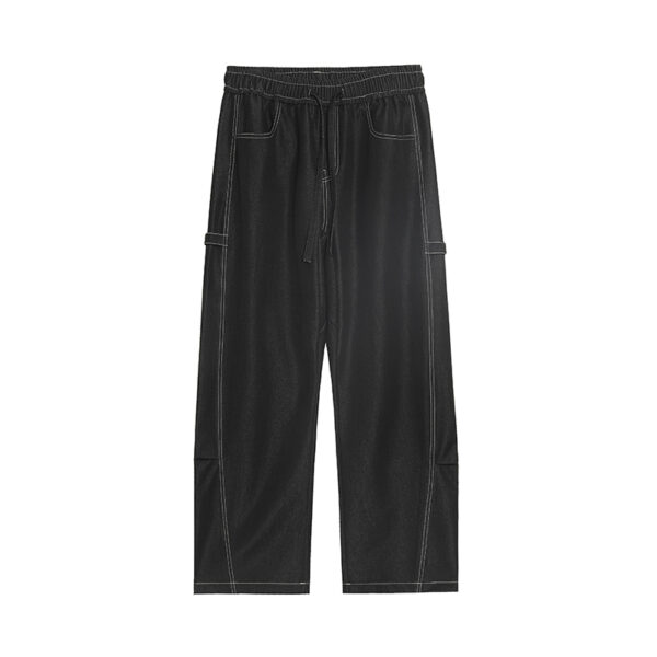 白底图 Men's Navy Blue Cargo Wide-Leg Pants with Contrast Stitching