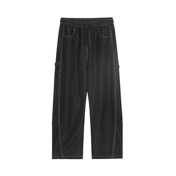 透明图 Men's Navy Blue Cargo Wide-Leg Pants with Contrast Stitching
